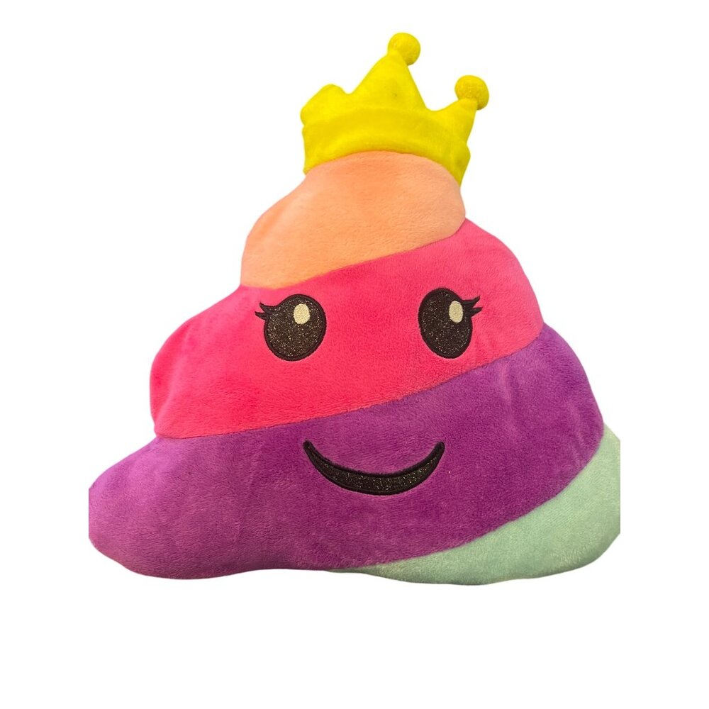 Justice Rainbow Poop Emoji Plush Pillow With Crown Stuffed Animal 16.5"